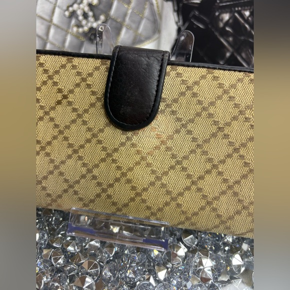 Gucci vintage 1973 Continental wallet Diamante canvas and black leather EUC - Picture 7 of 16